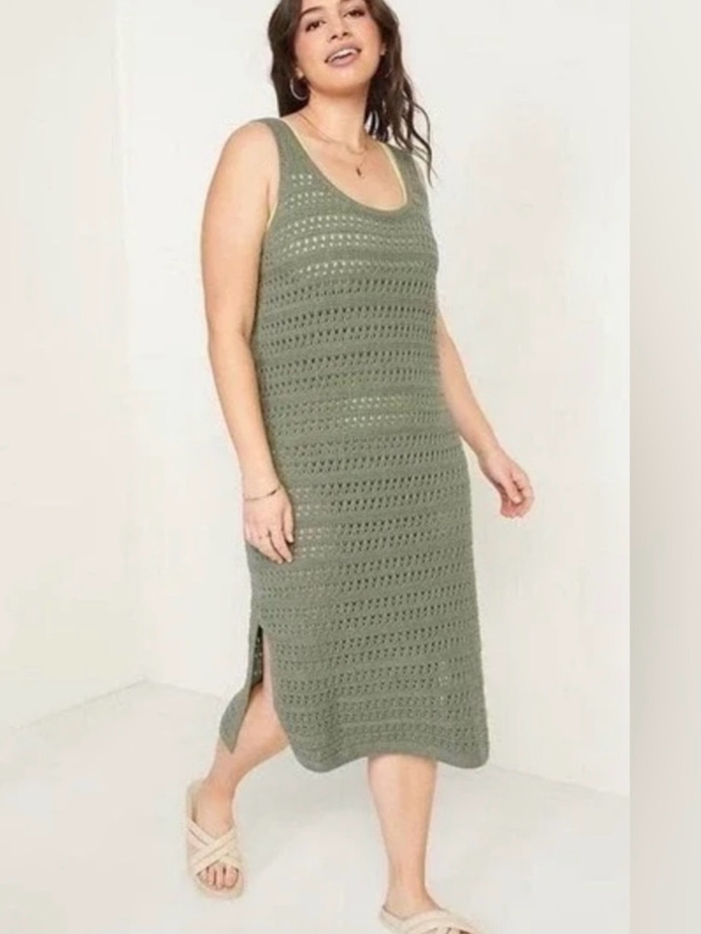 Olive Green Crochet Tank Dress